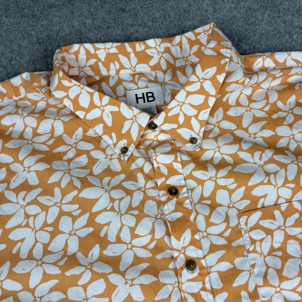 HB Harbor Bay Shirt Mens 5XLT Orange Hawaiian Floral Button Down Big And Tall